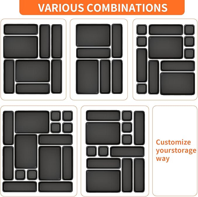45 Pack Desk Drawer Organizer Tray, 3 Sizes Plastic Drawers Organizer Storage for Kitchen, Bathroom, Office, Vanity, Makeup, Utensils, Junk Drawer Organizer Bins, Gadget Trays for Organizing.-NeatNest