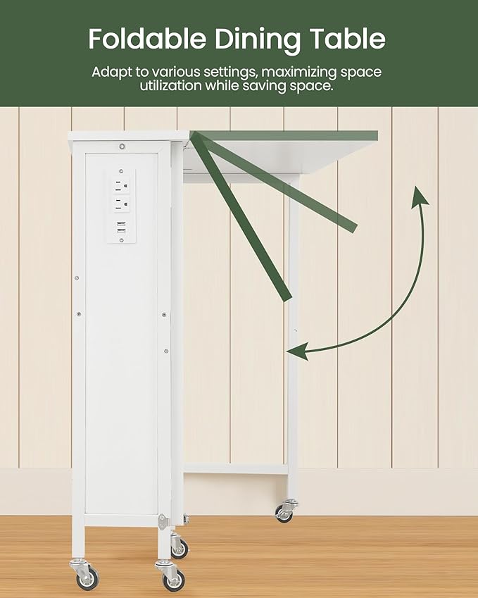 31.5" Modern White Folding Computer Desk with Power Outlets, Wheels, Storage, Perfect for Small Spaces White TDN01UWB-NeatNest