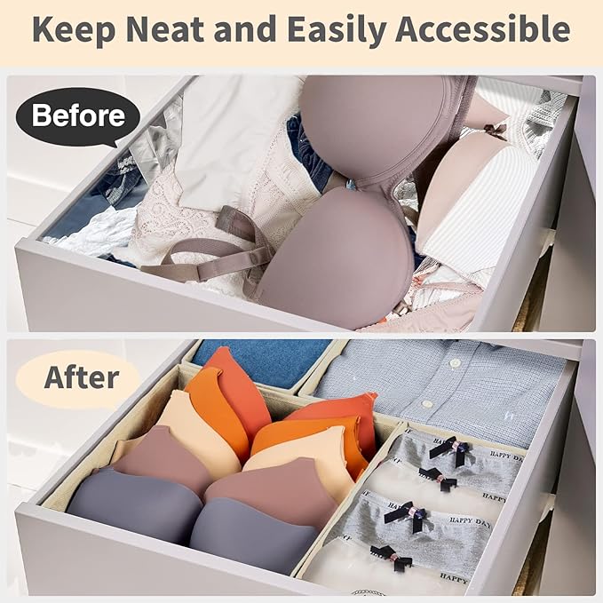 Criusia Drawer Organizer Clothes, 8 Pack Underwear Drawer Organizer, Foldable Cloth Storage Box Closet Organizers and Storage for Clothes, Socks, Scarves, Ties (Beige)-NeatNest