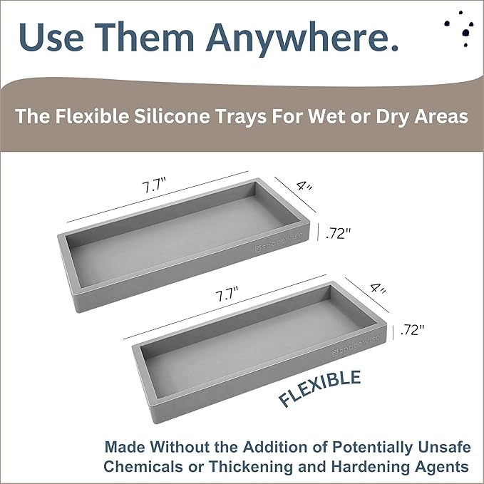 Countertop and Vanity Tray - 2 PC Small 7.7" Silicone Bathroom Trays, Kitchen Soap Tray, Dish Sponge Soap Holder Kitchen Sink Organizer Caddy, Bathroom Counter Trays for Lotion Dispenser-NeatNest