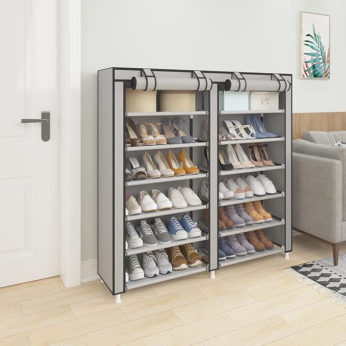 UDEAR Shoe Rack Portable Storage Free Standing Shoe Organizer with Non-Woven Fabric Cover Grey-NeatNest