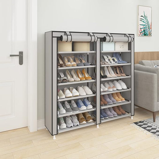 UDEAR Shoe Rack Portable Storage Free Standing Shoe Organizer with Non-Woven Fabric Cover Grey-NeatNest