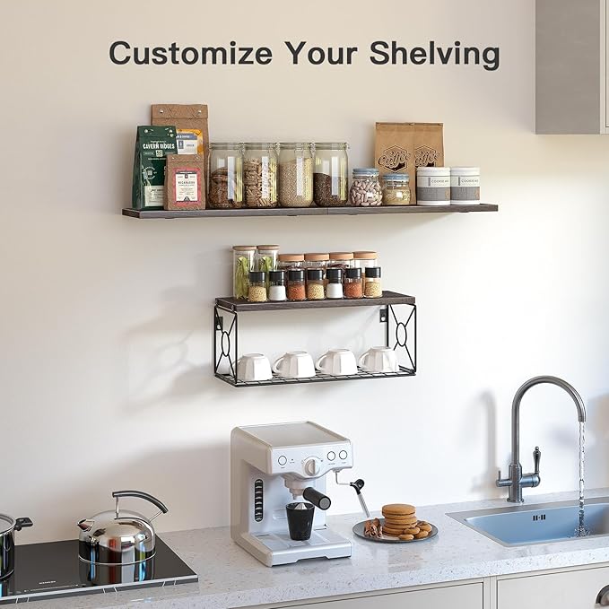 Amada Bathroom Shelves Over Toilet with Storage Basket, Floating Bathroom Wall Shelves for Home Organization & Wall Decor, Bathroom/Kitchen/Living Room Shelves–Rustic Brown-NeatNest