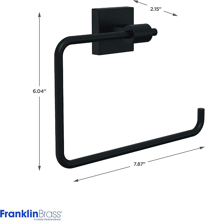Franklin Brass Maxted (1-Pack) Hand Towel Holder Matte Black Towel Racks for Bathroom Wall Square Towel Ring Holder for Bath Towel Hanger for Kitchen, Bathroom Accessories MAX46-FB