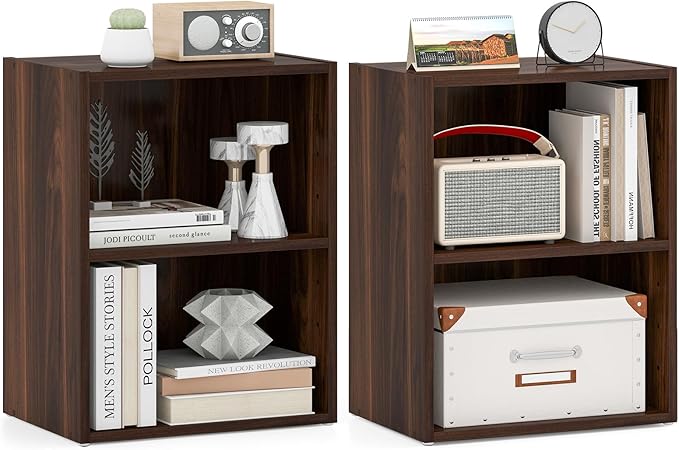 Giantex Bookshelf and Bookcase 2-Layer Storage Shelf, W/Large-Capacity Open Storage Space, MDF P2 Veneer, for Living Room Bedroom Study Office Multi-Functional Furniture Display Cabinet (Walnut, 2)