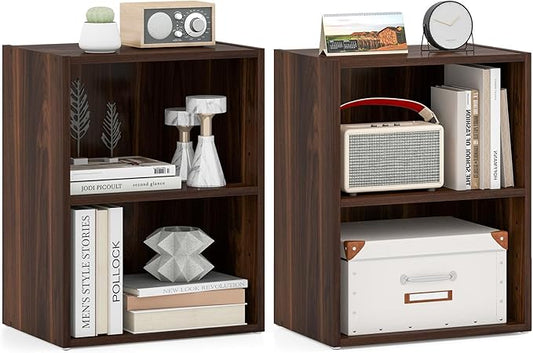 Giantex Bookshelf and Bookcase 2-Layer Storage Shelf, W/Large-Capacity Open Storage Space, MDF P2 Veneer, for Living Room Bedroom Study Office Multi-Functional Furniture Display Cabinet (Walnut, 2)