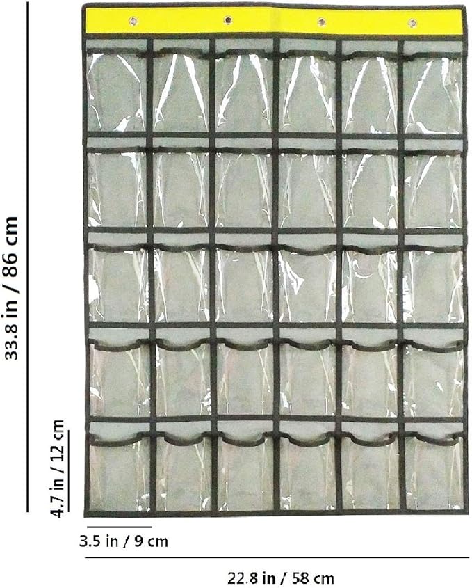 Classroom Pocket Chart for Phone Calculator Holder Over The Door Hanging Closet Jewelry Organizer with 30 Clear Pockets (GREY)-NeatNest