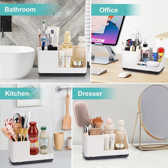 Bathroom Counter Organizer, Bathroom Organizers and Storage, Detachable Toothbrush Holders for Bathroom Vanity Sink Organizer (White)-NeatNest