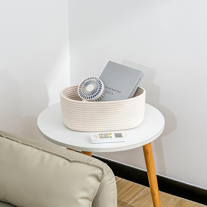 CubesLand Off White Small Storage Baskets for Shelves, Closet Organization Storage Bins Empty Gift Basket Baby Nursery Woven Baskets for Organizing, Rectangular Clothes Closet Shelves Baskets 3 Packs-NeatNest