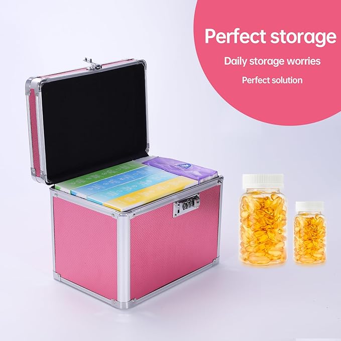 Medication Combination Lock Boxes with Code for Personal Items, Medicine Lockbox for Documents 10 x 7.25 x 7.75 Inches Rose