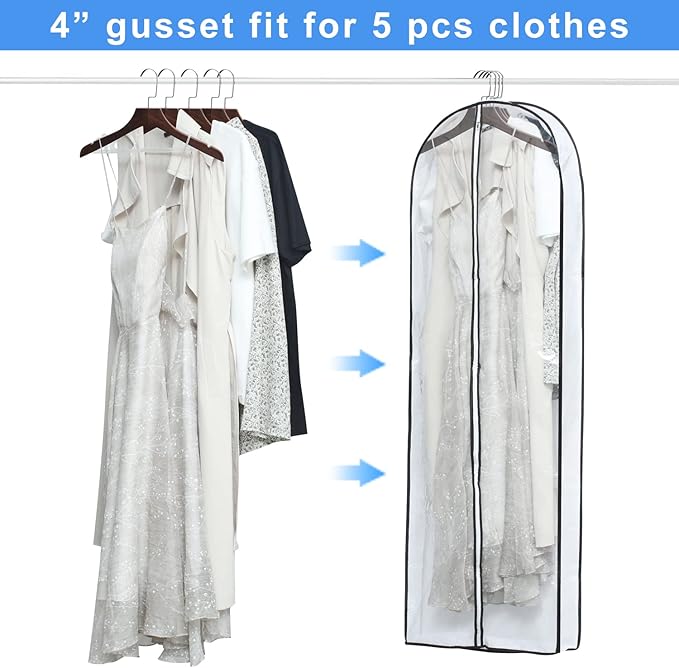 Clear Garment Storage with 4" Gusseted Hanging Covers - Durable, Transparent Protectors for Long Coats, Gowns, Dresses - 24"x 60"x 4" / 6 Pack-NeatNest