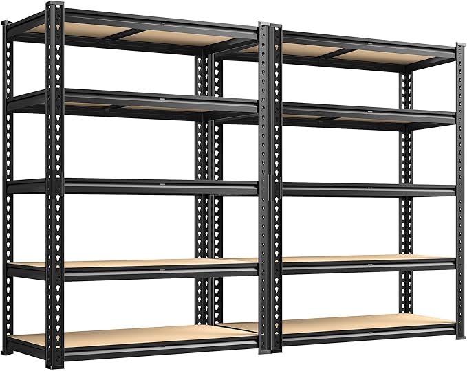 72.12" H Garage Shelving, Storage Shelves Load 2100LBS, 5-Tier Adjustable Shelving Unit with Thickened Wooden Boards for Multiple Scenarios, 72.12" H x 35.55" W x 11.85" D, Black, 2 Pack-NeatNest