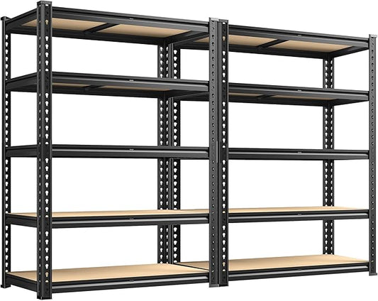 72.12" H Garage Shelving, Storage Shelves Load 2100LBS, 5-Tier Adjustable Shelving Unit with Thickened Wooden Boards for Multiple Scenarios, 72.12" H x 35.55" W x 11.85" D, Black, 2 Pack-NeatNest