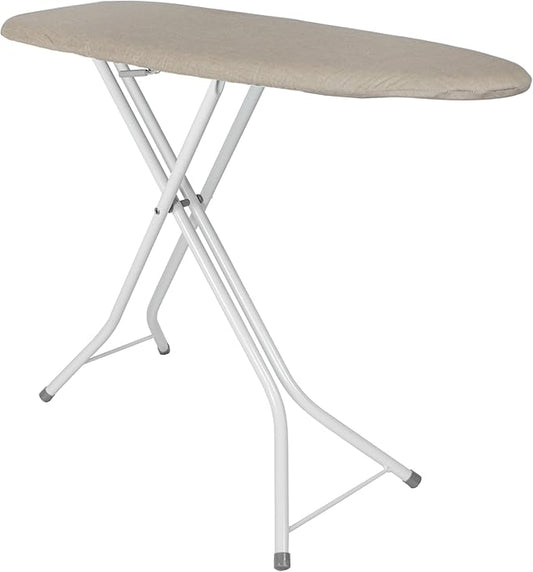 40" Foldable Ironing Board – Compact, Space-Saving Stand w/Adjustable Height – Sturdy Ironing Table w/Collapsible Y-Legs & Cover for Clothes - (Khaki Cover/White Legs)
