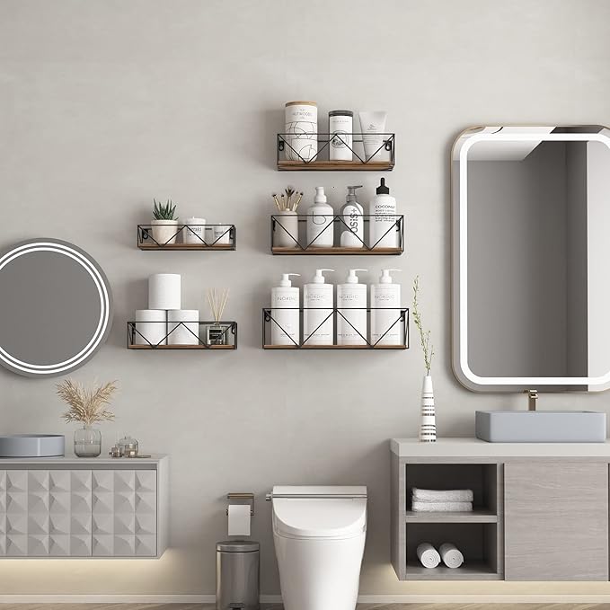 CRUGLA Bathroom Shelves Wall Mounted Set of 5, Hanging Storage Floating Shelf for Bathroom, Kitchen, Bedroom, Living Room Home Decor-NeatNest