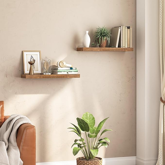 HOOBRO Floating Shelves for Wall, Wall Mounted Shelf Set of 2, 31.5" Hanging Shelf with Invisible Brackets, for Wall in Bathroom, Bedroom, Toilet, Kitchen, Living Room, Office, Rustic Brown BF80BJP201-NeatNest