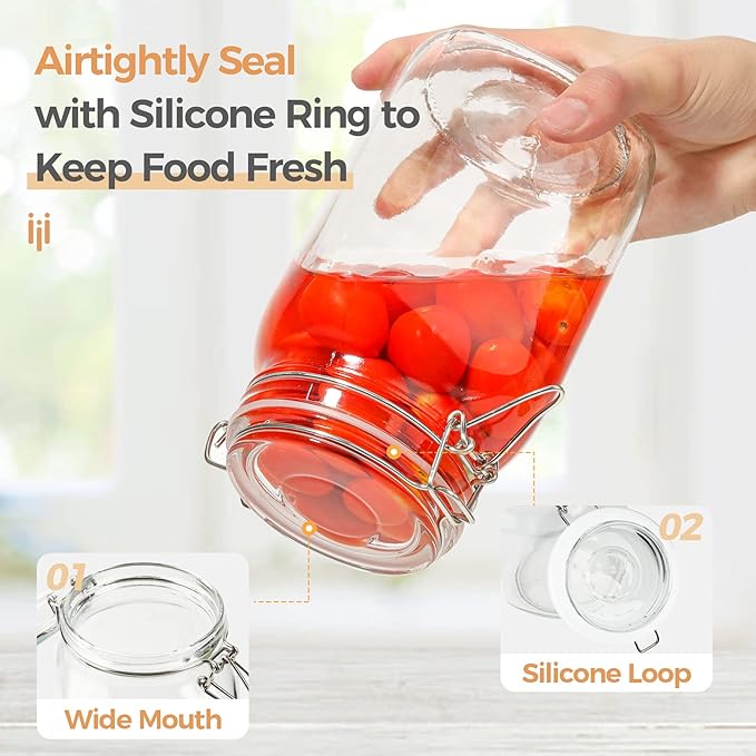 ComSaf Airtight Glass Canister Set of 3 with Lids 50oz Clear Food Storage Jars Square, Kitchen & Pantry Organization Food Storage Container for Canning, Sugar, Flour, Pasta, Candy, Cereal, Coffee-NeatNest