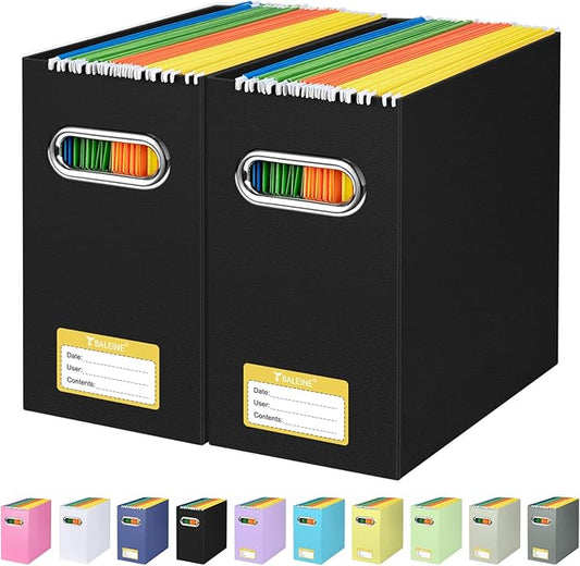 BALEINE File Organizer Box, Cardboard File Folder Organizer with Handle for Letter Size, Portable Collapsible Hanging Filing Box for Home Office Document Storage (2 Pack, Black)-NeatNest