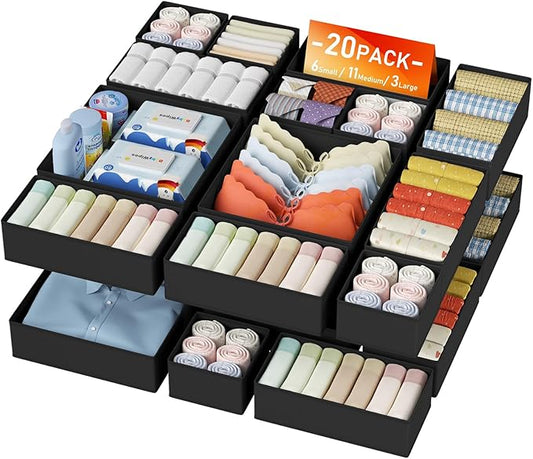 DIMJ Drawer Organizer Clothes Storage - 20 Pack Baby Dresser Organizer for Nursery, Foldable Closet Drawer Organizer Bins for Bedroom Organization, Fabric Storage Dividers for Socks, Underwears, Bras-NeatNest