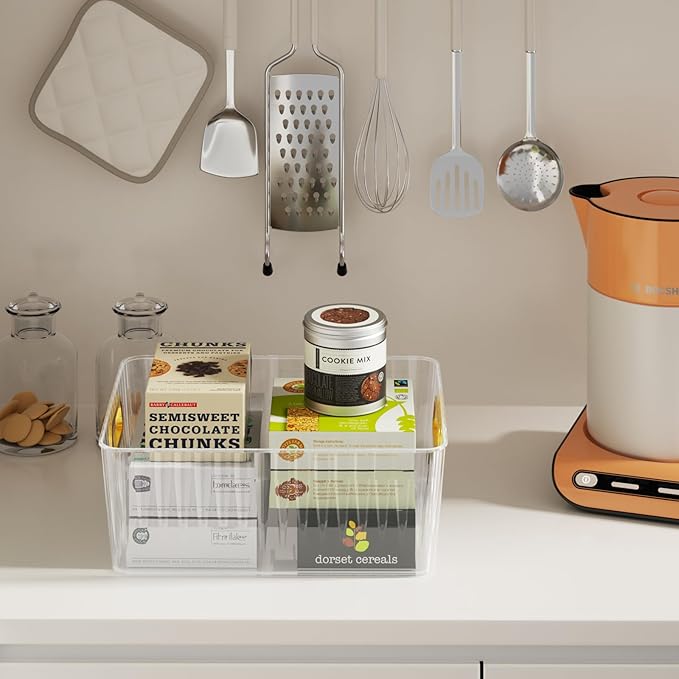 6-Pack Clear Plastic Pantry Organizer Bins, Clear Storage Bins for Organizing
