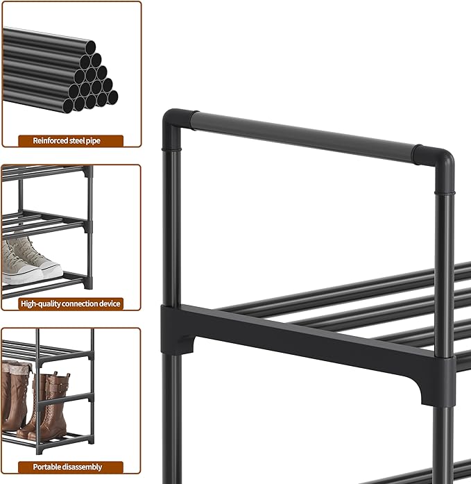 Metal Shoe Rack, 3-Tier Shoe Organizer with Adjustable Shelf Height, Sturdy Shoe Storage Shelf, Perfect for Front Door Entrance, Closet & Entryway, Easy to Assemble, DIY Layering Options (S - 3 Tier)-NeatNest