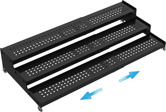 Expandable Spice Rack organizer with 3-Tier step shelf,Modern Design heavy duty,Non Skid and Visibility,Great for Kitchen Cabinet, Pantry and more(1PACK/BLACK)-NeatNest