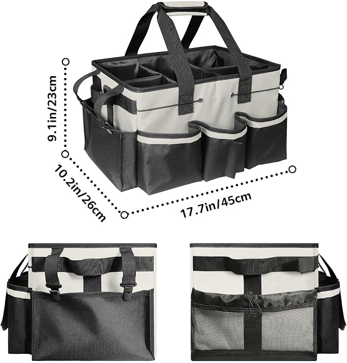 Boczif Cleaning Caddy Bag Wearable, Cleaning Caddy Supplies Organizer with Handle, Shoulder Straps & Detachable Divide, Cleaning Tool Organizers Tote Bag for Cleaners & Housekeepers (White)-NeatNest