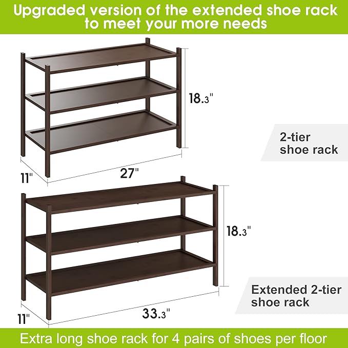 BMOSU 3-Tier Bamboo Extended Shoe Rack Premium Stackable Shoe Shelf Storage Organizer for Hallway Closet Living Room Entryway Organizer(Brown)-NeatNest