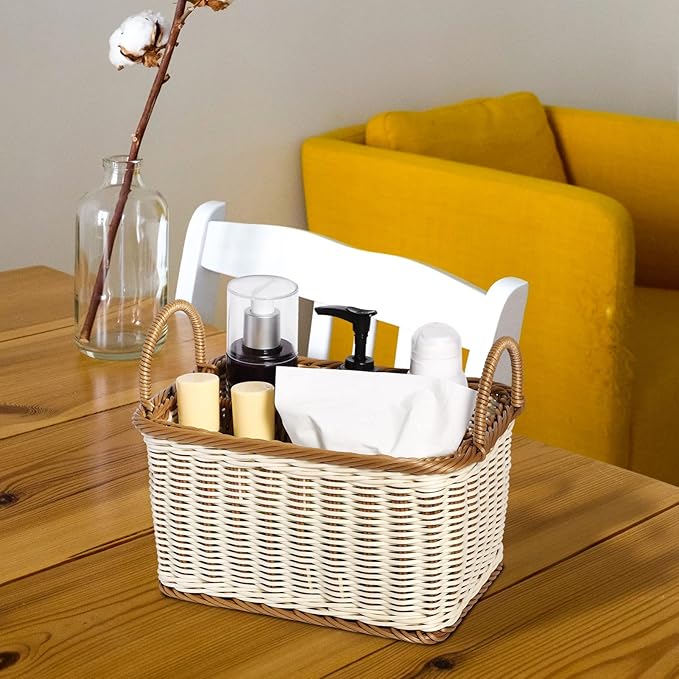 Cabilock Wicker Flatware Organizer, Cutlery Holder for Countertop, Woven Cutlery Storage with Handles, 4 Compartments Utensil Tableware Basket-NeatNest