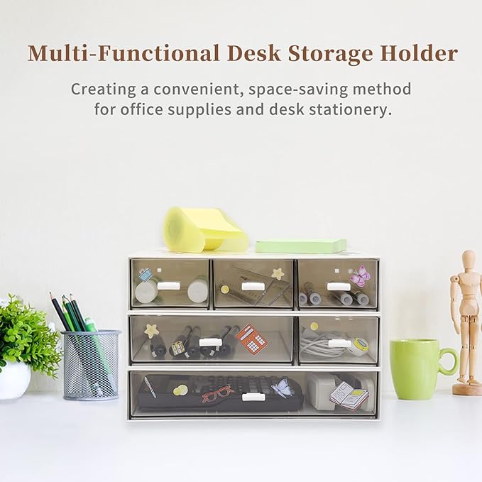 3 Tier Stackable Desk Organizer With 6 Drawers - Plastic Storage for Makeup and Desktop Organization (White)-NeatNest