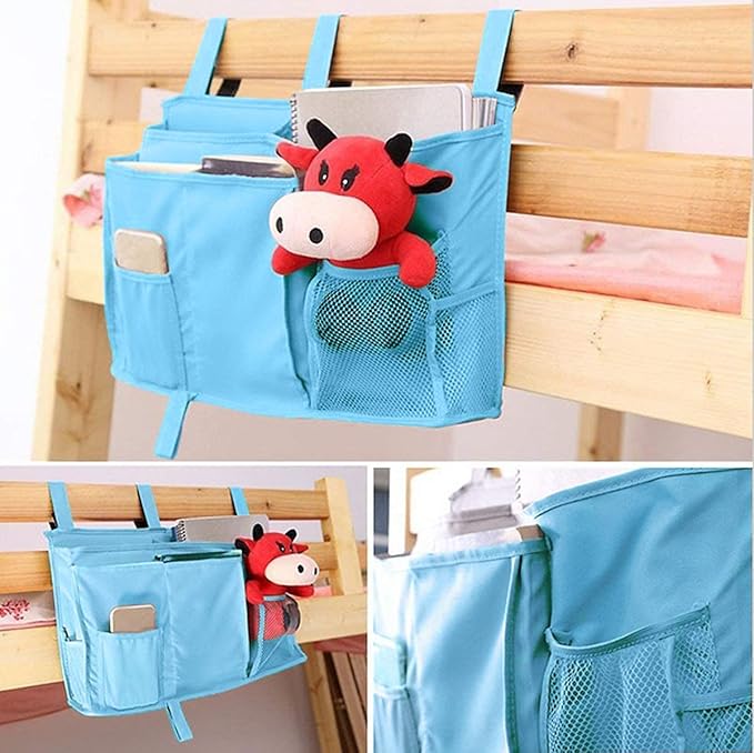 Createy Bedside Caddy Hanging Organizer Storage Bag Pocket for Bunk and Hospital Beds, College Dorm Rooms, Baby Bed Rails, Camp - 4 Pockets and 2 Hooks-NeatNest