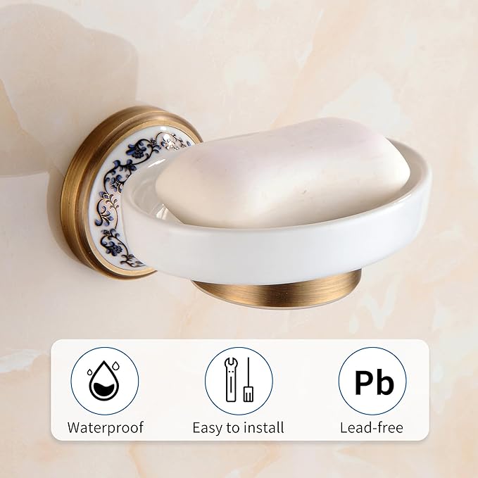 Antique Bronze Brass Soap Dish, Soap Holder Wall Mounted Bathroom Hardware Accessories,Porcelain Design