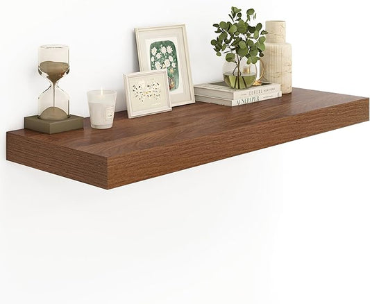 Heimlove Walnut Bathroom Shelves Floating Shelves for Wall Shelf Over Toilet Long Wall Mounted Modern Farmhouse,48 x 12 Wall Shelves with Invisible Brackets for Living Room, Kitchen, Bedroom-NeatNest