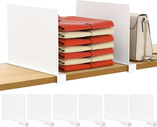 HBlife 6 Pcs White Acrylic Shelf Dividers, Vertical Purse Organizer for Closet Perfect for Sweater, Shirts, Handbags in Bedroom and Kitchen, Closet Separators for Organization Cabinet-NeatNest