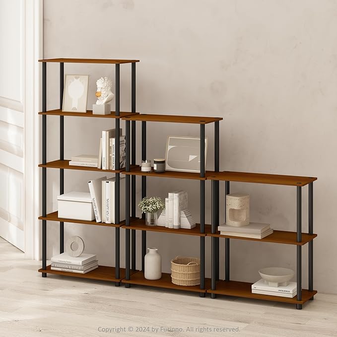 Furinno (99557LC/BK) Turn-N-Tube 4-Tier Multipurpose Shelf Display Rack - Light Cherry/Black-NeatNest