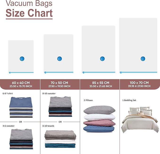 10 Space Saver Vacuum Sealed Storage Bags (2 Jumbo/2 Large/3 Medium/3 Small) with Hand Pump, Seal Bags for Clothing, Comforters, Pillows, Towel, Blanket Storage, Bedding