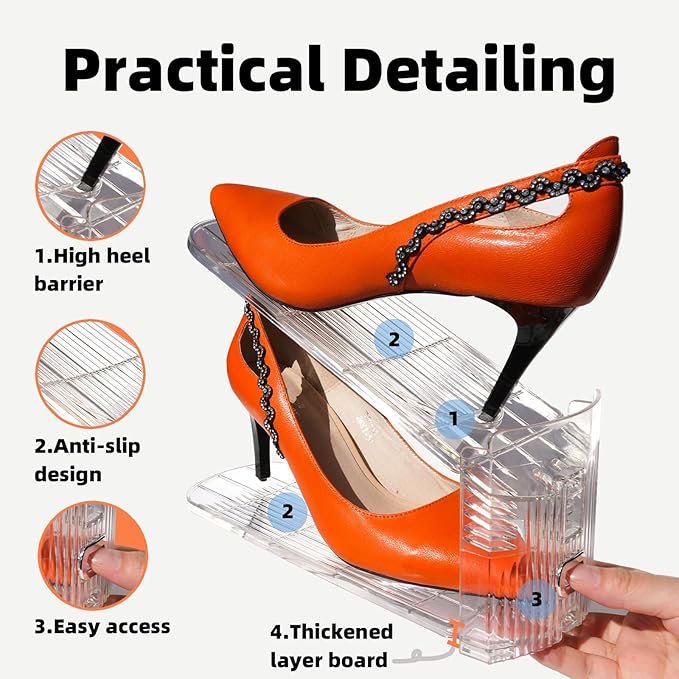 Shoe Slots Organizer, 20PCS Adjustable Double Layer Stack Shoe Rack, 50% Space-Saving Storage Rack Holder, Transparent-NeatNest