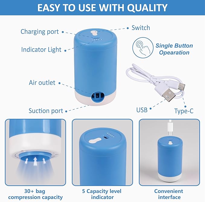 Cozy Essential Travel Vacuum Bags with Electric Pump, 10 Pack Vacuum Travel Bags for Luggage and Suitcase, Vacuum Seal Space Saver Compression for Clothes Clothing-NeatNest