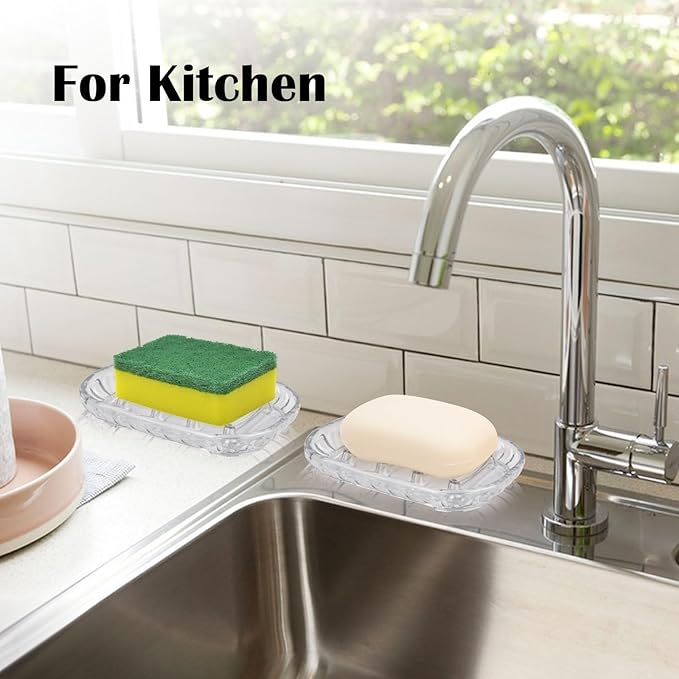 AMUONTY 2-Pack Soap Dish Holder for Bar Soap, Bathroom Soap Dishes Soap Holder, Soap Saver Dry Stop Mushy Soap Tray for Shower Bathroom, Kitchen Sink,Clear-NeatNest