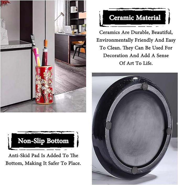 Ceramic Umbrella Stand Living Room Floor-Standing Freestanding Cane Chinese Umbrella Stand Multifunctional Painted Porcelain Vintage Ceramics Flower Vases for Home Office Entrance Indoor(E)-NeatNest