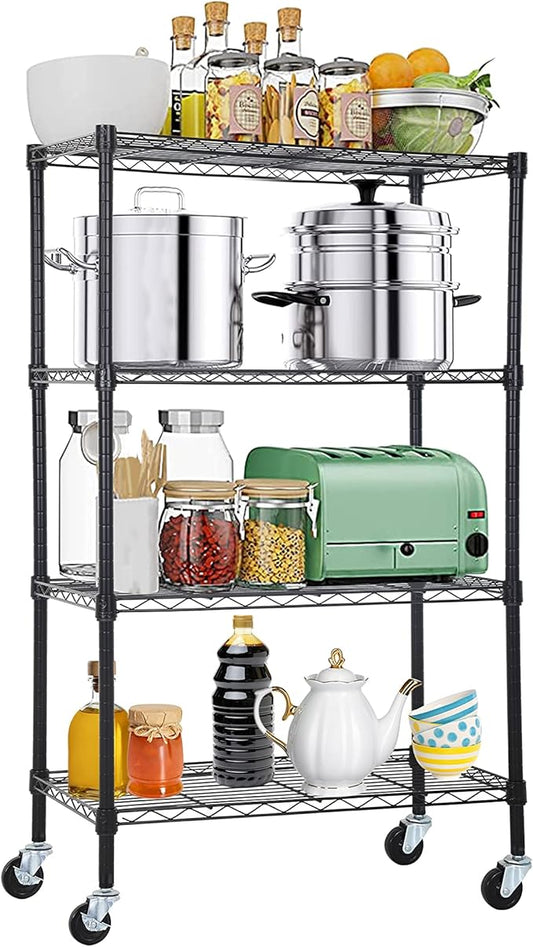 4-Tier Metal Wire Shelving Unit Kitchen Shelf Organizer Height Adjustable Storage Rack Utility Snack Shelf, NSF Certified Storage Shelves for Laundry Bathroom Kitchen Pantry Organization-NeatNest