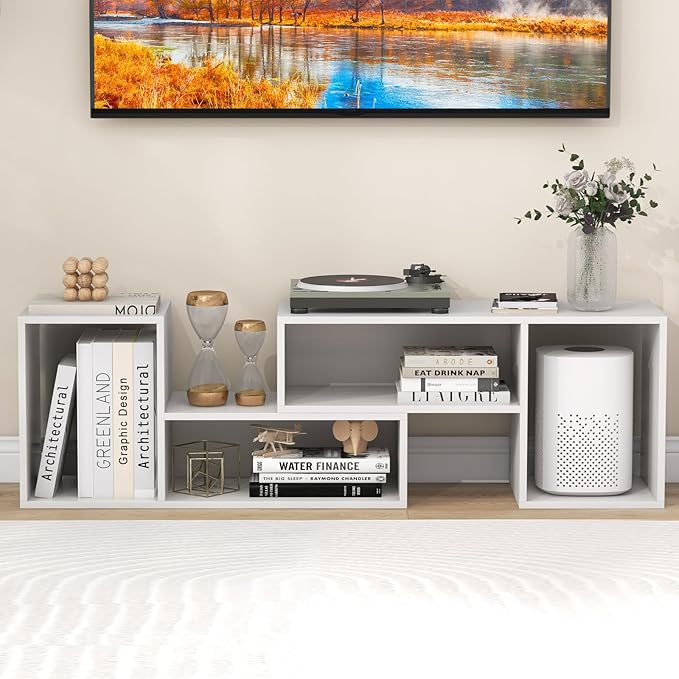 Giantex Bookshelf TV Stand for TVs up to 55", 2 Pieces Free-Combination Entertainment Center with Storage Cubes, Modern Media TV Console Table, Open Storage Bookcase for Living Room, Bedroom (White)-NeatNest