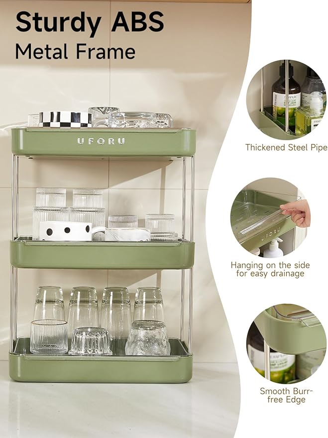 Countertop Coffee Station Organizer | 3-Tier Whisky Glass Tray, Mug Drying Shelf with Removable Drain Tray - Easy to Install, Clean - Spice Rack for Kitchen, Bathroom Counter Organzier-NeatNest