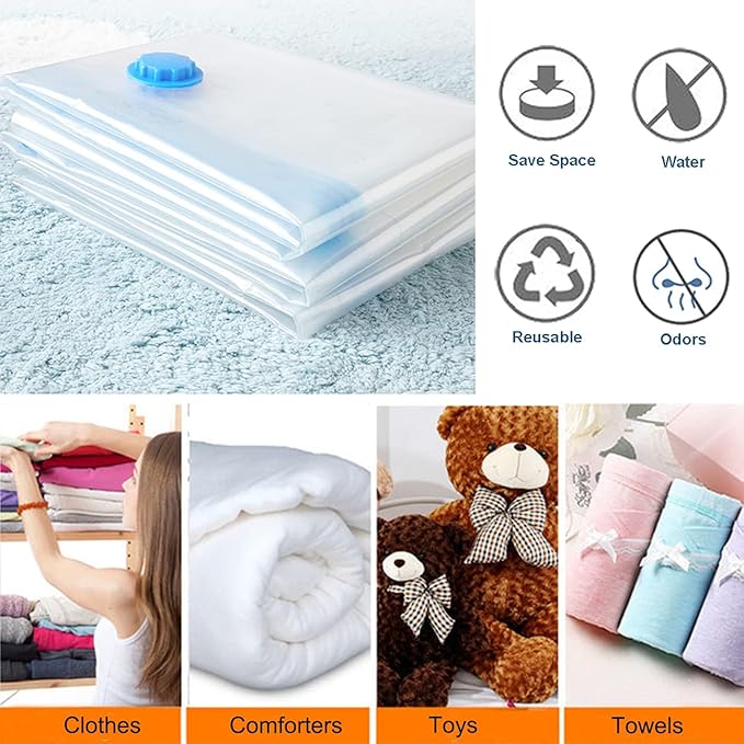 Vacuum Storage Bags Space Saving Bags for Comforters Clothes Pillow Bedding Blanket Storage, Double Zip Lock Seal & Leak Valve, Free Travel Hand Pump Included (6 Pack Large - 31 * 24 inches)-NeatNest