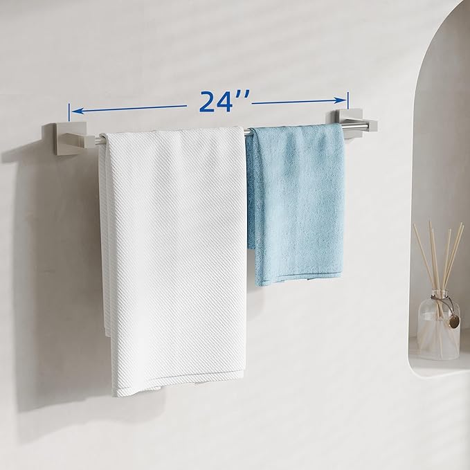 RUACQ Towel Bar 24inch, Towel Racks for Bathroom, 304 Stainless Steel Towel Holder Wall Mounted, Heavy Duty Bathroom Decor Towel Rod (Brushed Nickel)