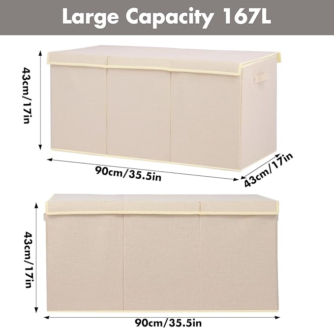 Extra Large Toy Box 167L, Sturdy Toy Storage Chest Organizer Bin Baskets with 2 Removable Divider for Boys, Girls, Kids, Nursery, Bedroom, Playroom, 35.5"x17" x17" (Linen Beige)-NeatNest