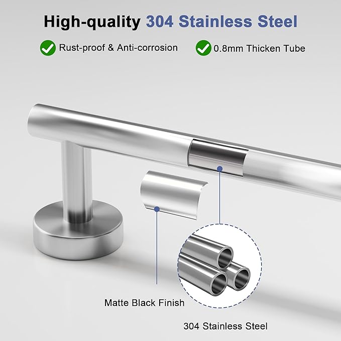 Brushed Nickel Towel Bar, 24 Inch Towel Racks for Bathroom Wall Mounted, SUS304 Stainless Steel Bathroom Towel Holder, Total Length 26.4 Inch Towel Bars-NeatNest
