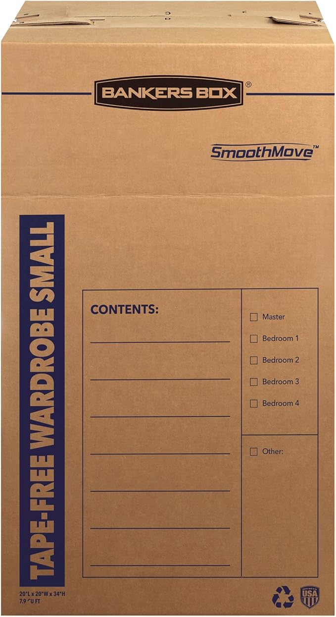 Bankers Box Short Wardrobe Box 3 Pack, Tape-Free Design, 20-in x 20-in x 34-in (7710401)-NeatNest