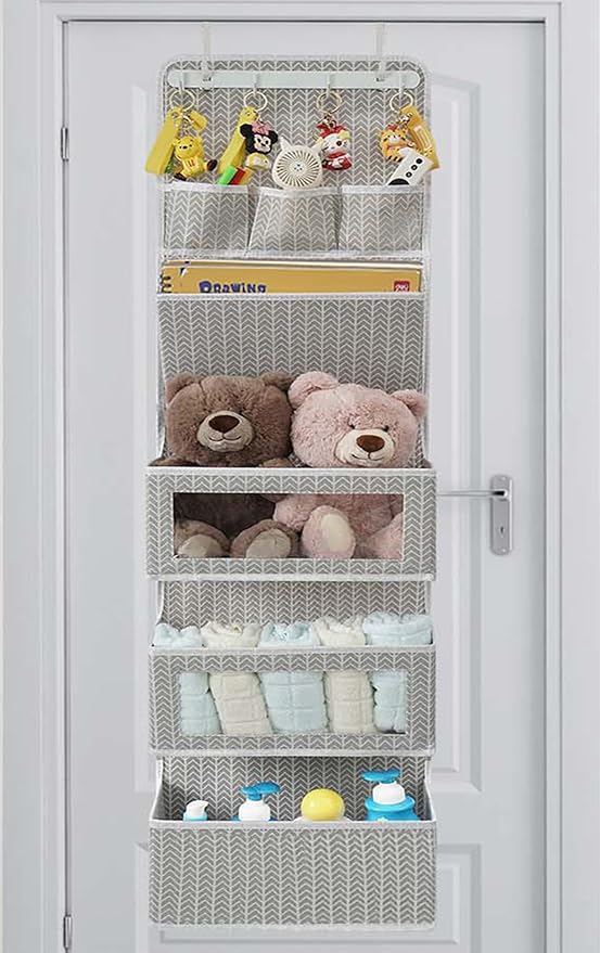 VICTORICH All-IN-ONE Over the Door Organizer, Super Behind the Door Storage Organizer with Door Rack and Large Clear Windows, Wall File Organizer, Hanging Organizer (New Branch Gray)