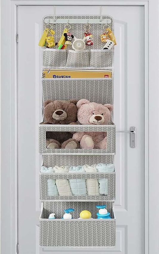 VICTORICH All-IN-ONE Over the Door Organizer, Super Behind the Door Storage Organizer with Door Rack and Large Clear Windows, Wall File Organizer, Hanging Organizer (New Branch Gray)